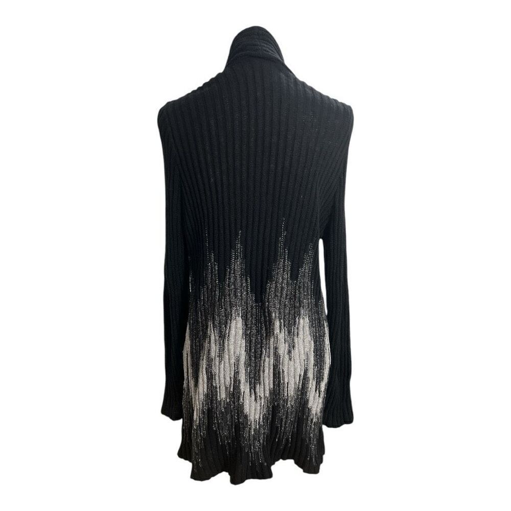 Chico's Wool Blend Black Grey Ribbed Knit Open Front Long Cardigan Size 2(12) - Picture 5 of 11